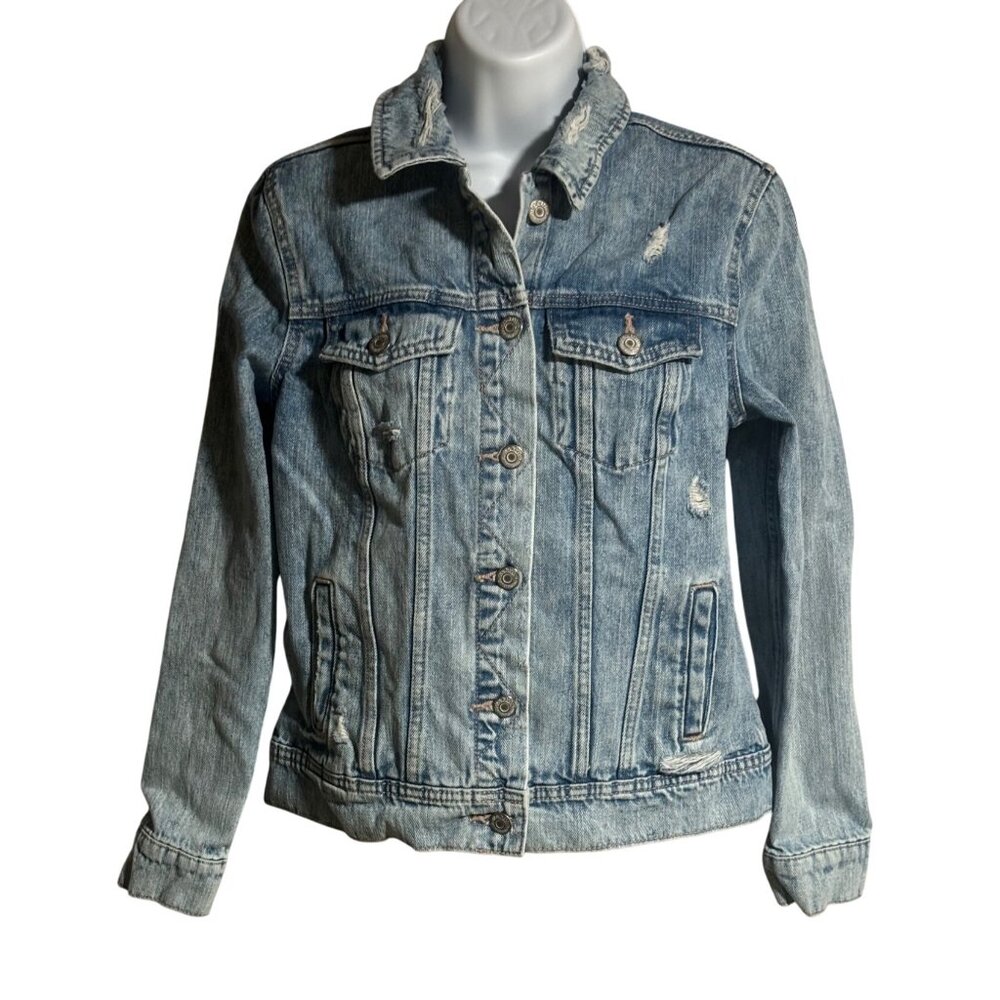 OLD NAVY Distressed Denim Jacket Womens Small Light Wash Blue